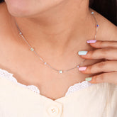 Silver Square White Color Change Cube Station Necklace